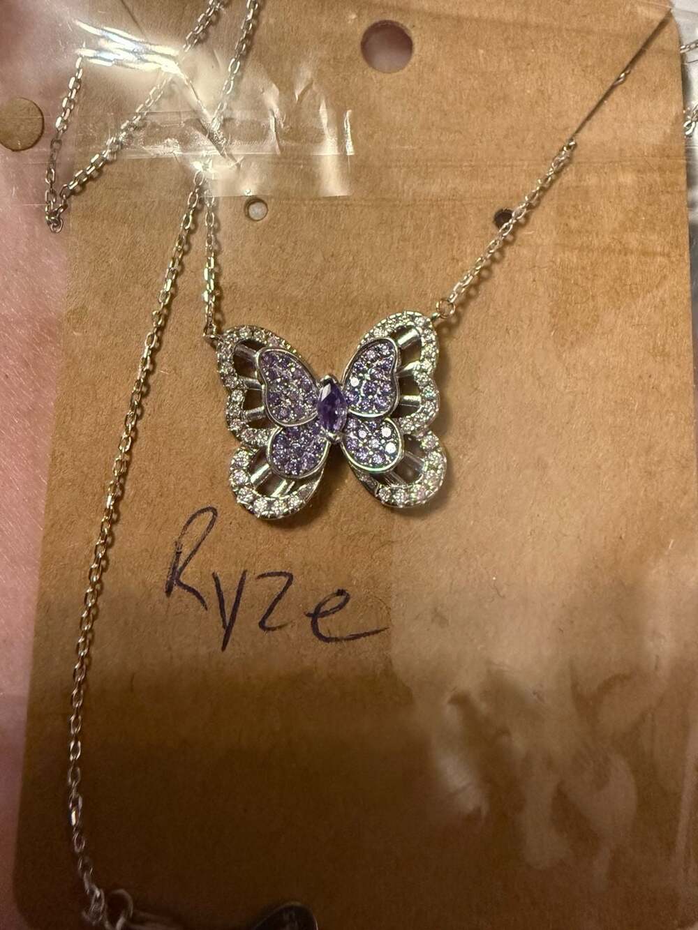 Ryze Party Sterling Silver Purple Butterfly Pendant Necklace
